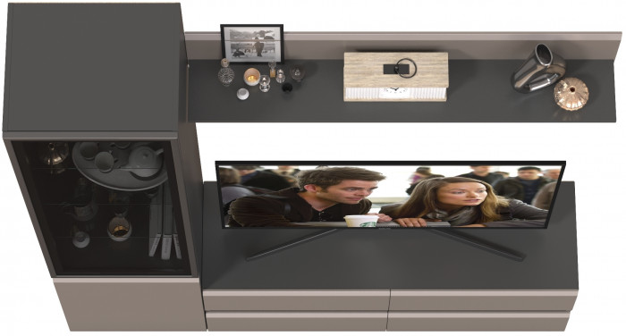 Сидней Комплектация № 048, цвет корпус: антрацит/фасады: МДФ веллюто капучино, ШхГхВ 179,9х41,3х205,2 см., ниша для ТВ 129х41х98 см., универс. сборка