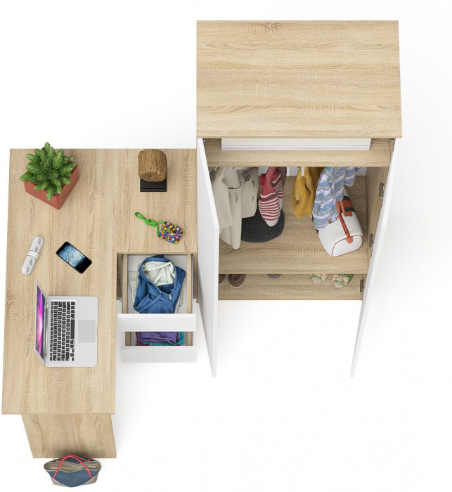 Мори Стол компьютерный МС-16 правый + Шкаф МШ800.1, цвет дуб сонома/белый, ШхГхВ 204,8х84,9х209,6 см., выдвижные ящики справа, НЕ универсальная сборка