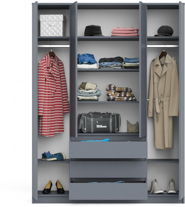 Мори Шкаф МШ1600.1, цвет графит, ШхГхВ 160,4х50,4х209,6 см.