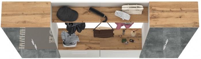 Октава Прихожая 36, цвет белый шагрень/дуб крафт золотой/фасады МДФ белый шагрень, ШхГхВ 258,6х35,4х197,6 см., универсальная сборка