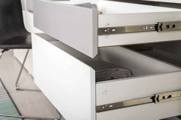 Торонто 13.13 Шкаф комбинированный + 13.321 Комод, белый шагрень/стальной серый