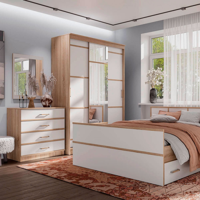 "Сакура" шкаф-купе 1,5м (1500х2216х610) дуб сонома/белый