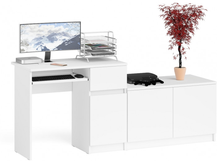 Мори Стол компьютерный МС-1 правый + Тумба МА900.1, цвет белый, ШхГхВ 180,4х50,4х76,6 см., выдвижной ящик справа, НЕ универсальная сборка