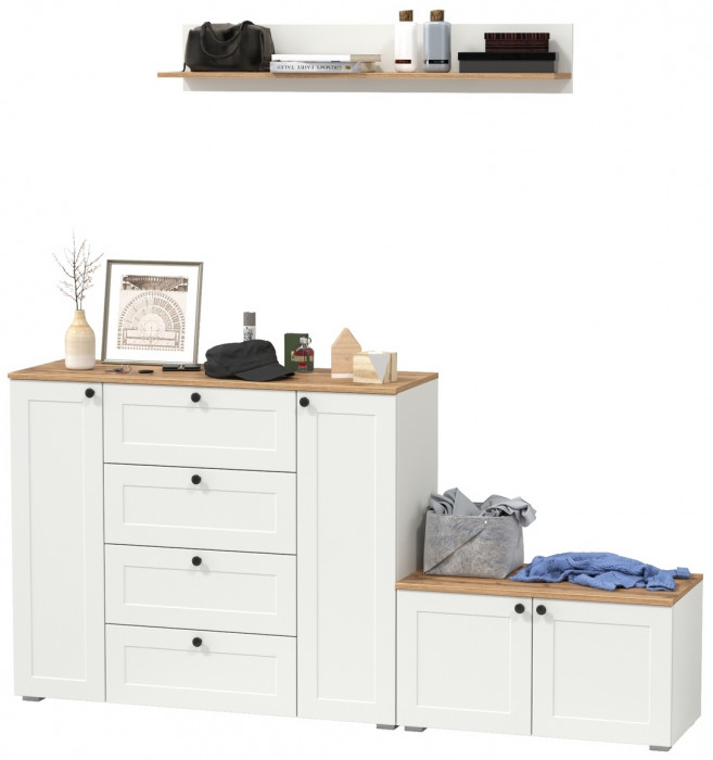 Остин Прихожая 67, белый шагрень/дуб крафт золотой