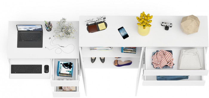 Мори Стол компьютерный МС-6 правый + Комод МК1600.1, цвет белый, ШхГхВ 250,4х50х94 см., выдвижные ящики справа, НЕ универсальная сборка