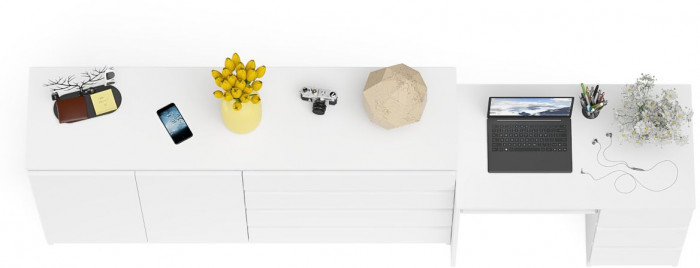 Мори Стол компьютерный МС-6 правый + Комод МК1600.1, цвет белый, ШхГхВ 250,4х50х94 см., выдвижные ящики справа, НЕ универсальная сборка