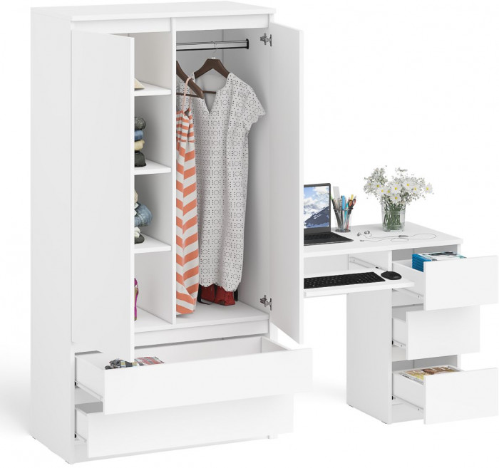 Мори Стол компьютерный МС-6 правый + Шкаф МШ900.1, цвет белый, ШхГхВ 180,4х50,4х179,6 см., выдвижные ящики справа, НЕ универсальная сборка