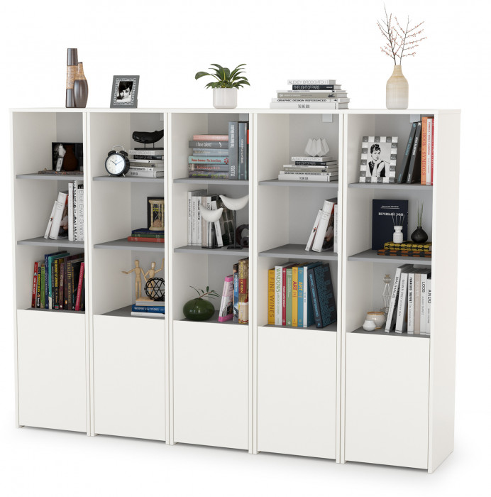 Торонто 13.13 Шкаф комбинированный х 5 штук, белый шагрень/стальной серый