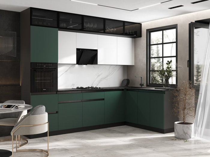 Кухня Техно-6 3,0х1,8м Браш Мени Грин/Браш Вайт, Графит