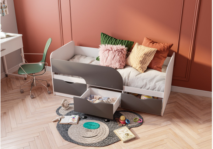 Кровать детская Стандарт КР-22 НЕВ, Белый, Серый