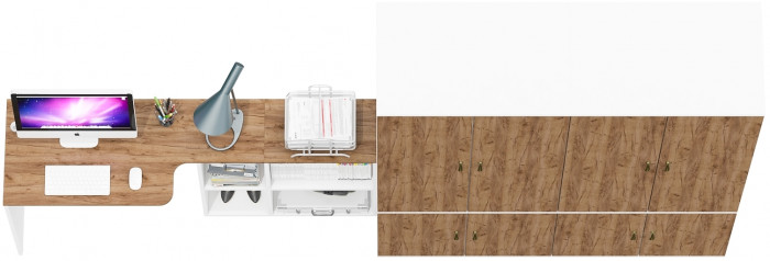 Лидер-8 Стол + Шкаф МД 19Б + Шкаф МД 19Б, цвет белый шагрень/крафт золото, ШхГхВ 325х50х75/190 или 240х115/50х75/190 см., НЕ ун. сборка