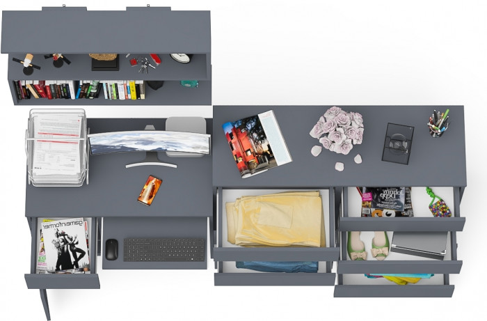 Мори Стол компьютерный МС-1 левый + Комод МК1200.8 + Полка 900, цвет графит, ШхГхВ 210,4х50х209,6 см., НЕ универсальная сборка