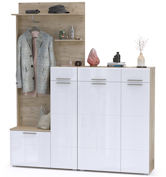 Лайн Прихожая № 05, цвет дуб крафт серый/фасады МДФ белый глянец, ШхГхВ 179,8х35,1х210 см., НЕ универсальная сборка