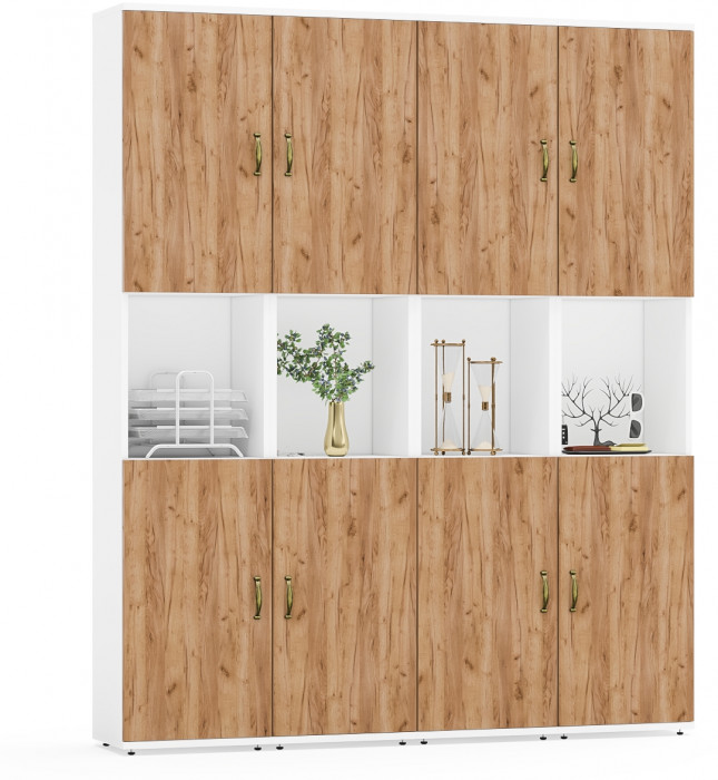 Лидер-8 Пенал 4 шт., цвет белый шагрень/крафт золото, ШхГхВ 160х30х190 см., универсальная сборка