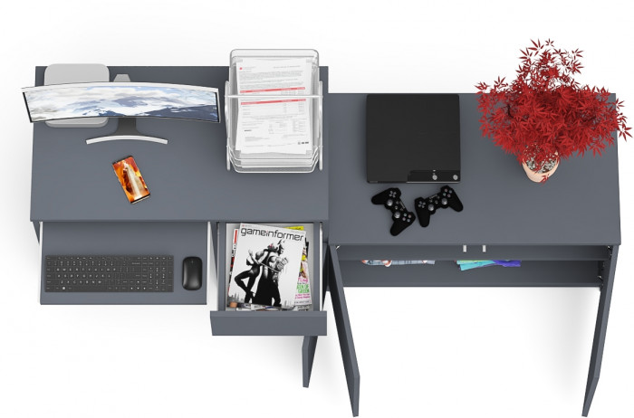 Мори Стол компьютерный МС-1 правый + Тумба МА900.1, цвет графит, ШхГхВ 180,4х50,4х76,6 см., выдвижной ящик справа, НЕ универсальная сборка