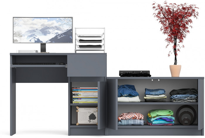 Мори Стол компьютерный МС-1 правый + Тумба МА900.1, цвет графит, ШхГхВ 180,4х50,4х76,6 см., выдвижной ящик справа, НЕ универсальная сборка