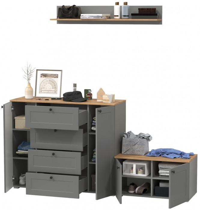 Остин Прихожая 67, серый графит/дуб крафт золотой