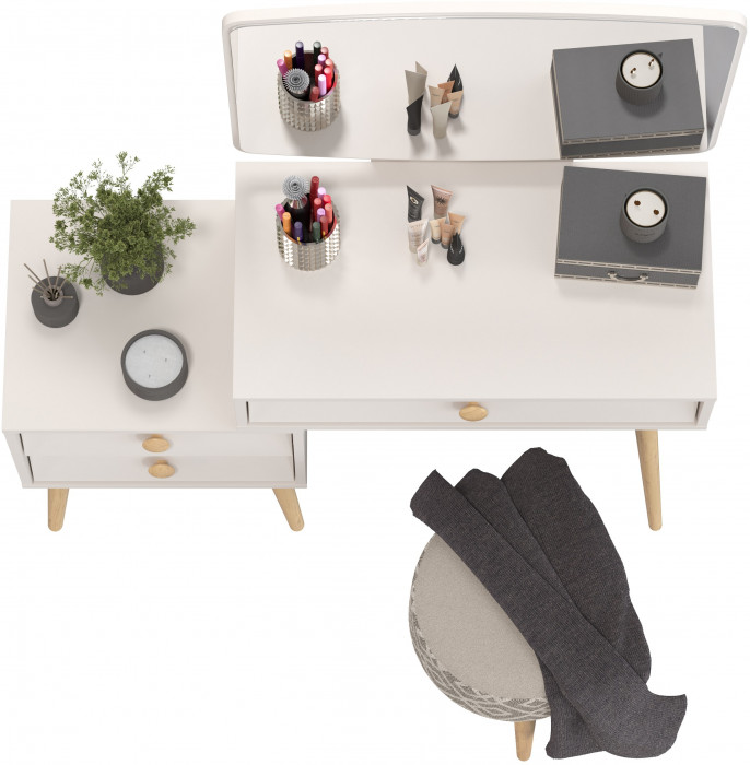 Афина Спальня 4-25901М1к.с. Трюмо + Банкетка 6-5132ТКсерая Юна, кашемир серый/ткань серая