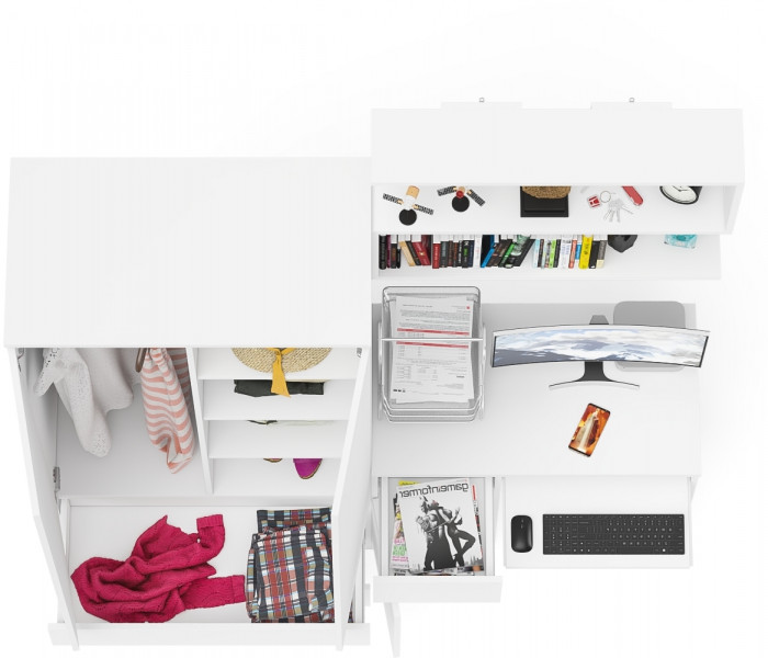 Мори компьютерный стол МС-1 левый + Шкаф МШ900.1 + Полка 900, белый