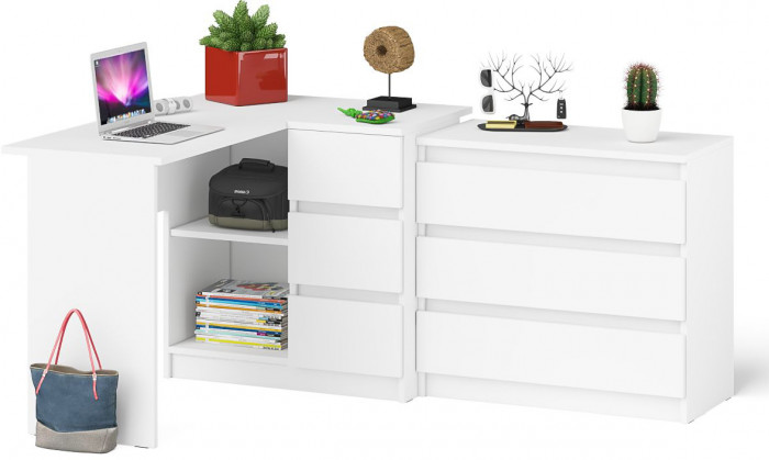 Мори компьютерный стол МС-16 правый + Комод МК800.1, белый