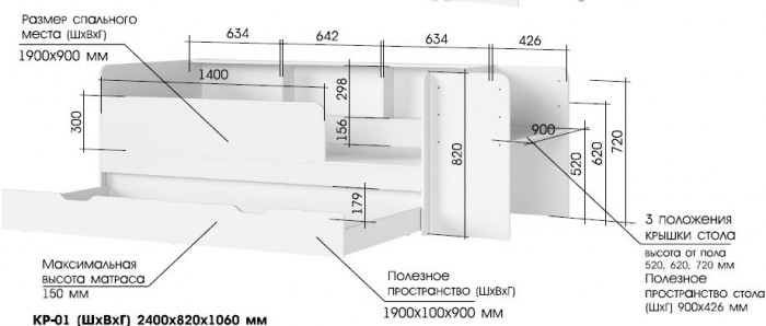 РУНА КР 01 Кровать универсальная Фасад БЕЛЫЙ/Корпус БЕЛЫЙ