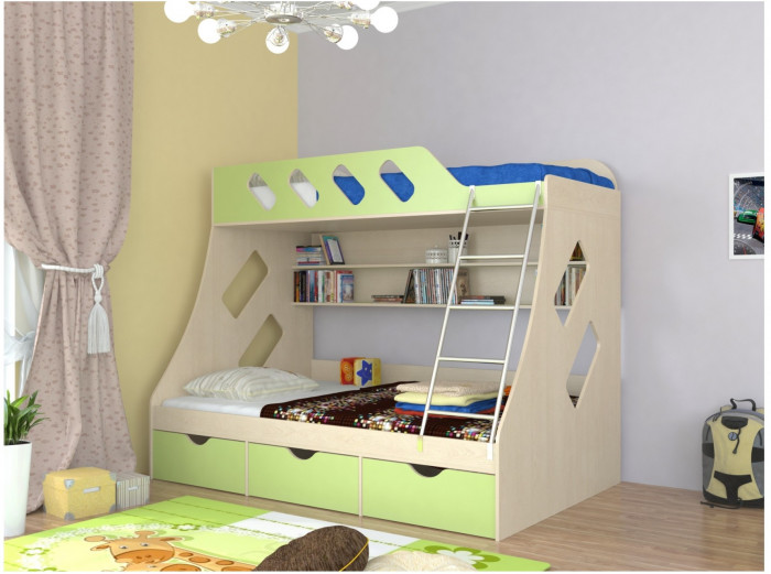 Дельта-20.01 Детская двухъярусная кровать с лестницей (Желтый, Дуб Сонома)