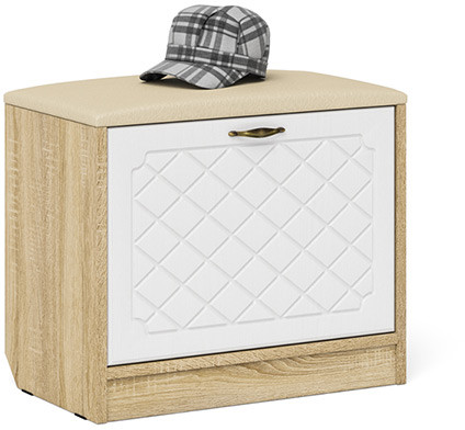 Прихожая П-6 Тумба, цвет дуб сонома/фасады МДФ белое дерево фрезеровка ромб, ШхГхВ 60х35х50 см.