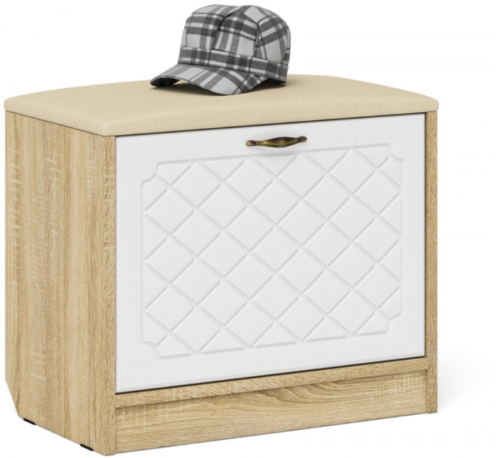 Прихожая П-6 Тумба, цвет дуб сонома/фасады МДФ белое дерево фрезеровка ромб, ШхГхВ 60х35х50 см.