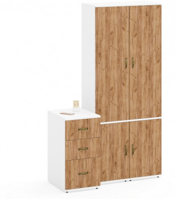 Лидер-8 Пенал МД 22Б + Пенал МД 22Б + Тумба МД 3.16, белый шагрень/крафт золото