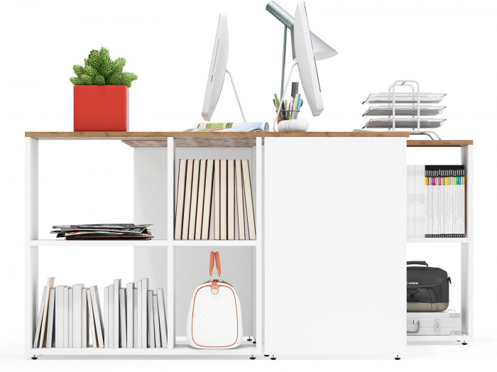 Лидер-8 Стол + Стол, белый шагрень/крафт золото