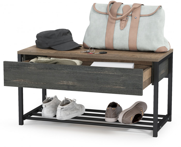 Трувор 13.241.03 Тумба для обуви, цвет дуб гранж песочный/интра, ШхГхВ 80х36,6х42,2 см.