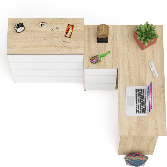 Мори компьютерный стол МС-16 левый + Комод МК800.4, дуб сонома/белый