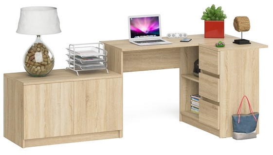 Мори компьютерный стол МС-16 правый + Тумба МА900.1, дуб сонома
