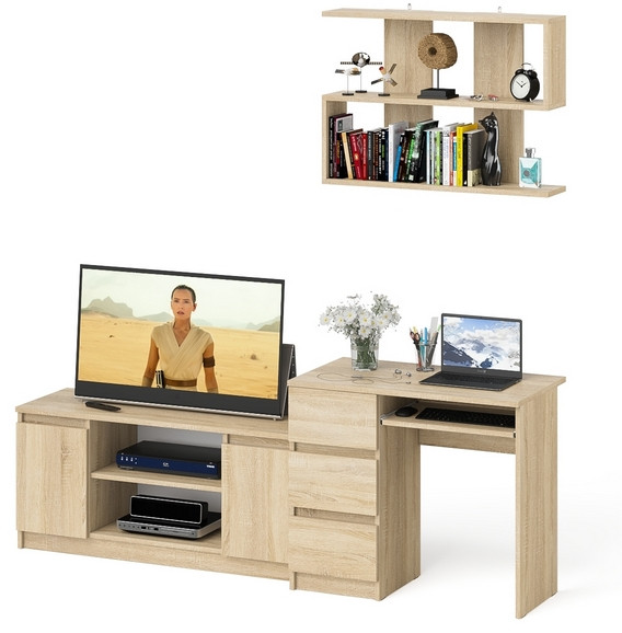 Мори компьютерный стол МС-6 левый + Тумба МТВ1200.1 + Полка 900, дуб сонома