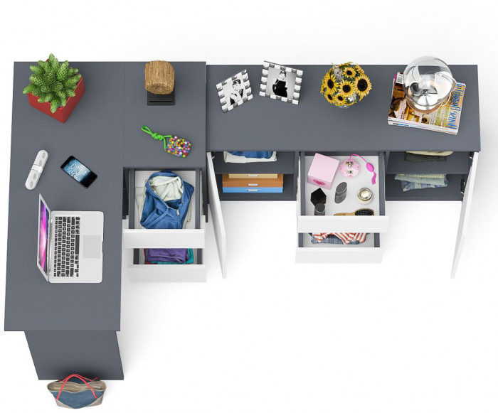 Мори Стол компьютерный МС-16 правый + Комод МК1200.3, цвет графит/белый, ШхГхВ 244,8х84,9х76,6 см., выдвижные ящики справа, НЕ универсальная сборка