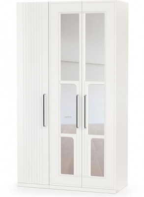 Валенсия Спальня Шкаф для одежды 3-х створчатый с зеркалами, цвет ЛДСП белый шагрень/МДФ белый шагрень, ШхГхВ 126х54,2х225,3 см., универсальная сборка