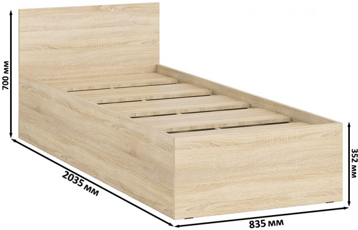 Мори Кровать 0800, цвет дуб сонома, ШхГхВ 83,5х203,5х70 см., сп.м. 800х2000 мм., без матраса, основание есть