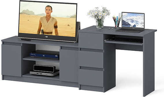 Мори компьютерный стол МС-6 левый + Тумба МТВ1200.1, графит