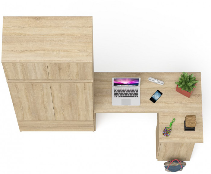 Мори Стол компьютерный МС-16 правый + Шкаф МШ900.1 + Антресоль МА900.1, цвет дуб сонома, ШхГхВ 214,8х84,9х234,2 см., выдвиж. ящики справа, НЕ ун. сб.