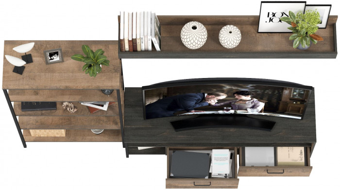 Трувор 13.70 Тумба под ТВ + 13.151.01 Стеллаж + 15.60 Полка, дуб гранж песочный/интра