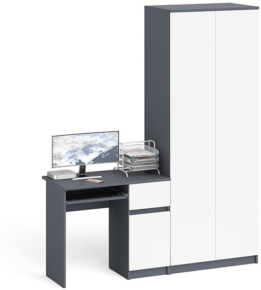 Мори компьютерный стол МС-1 правый + Шкаф МШ800.1, графит/белый