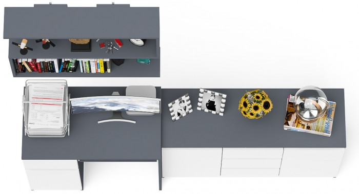 Мори Стол компьютерный МС-1 левый + Комод МК1200.3 + Полка 900, цвет графит/белый, ШхГхВ 210,4х50х209,6 см., НЕ универсальная сборка
