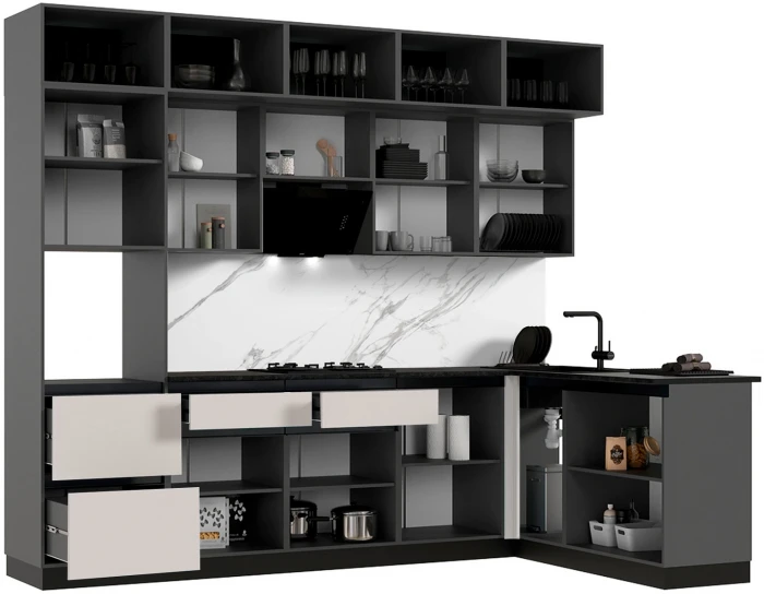 Кухня Техно-6 3,0х1,8м (Кашемир, Графит (Кастилло темный))