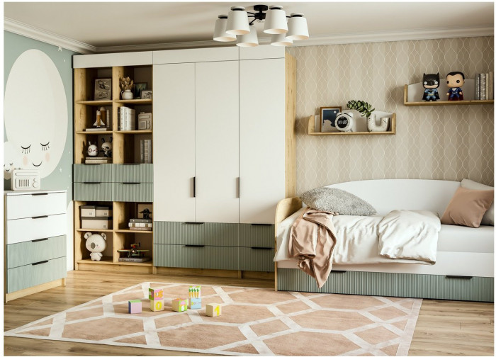 Модульная детская Лавис, композиция 1, Белый/Белый софт / Зеленый софт