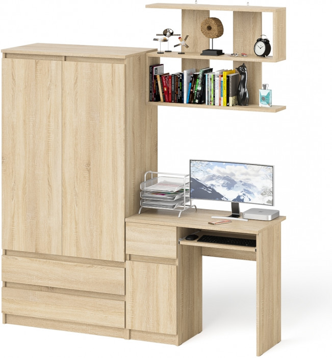 Мори компьютерный стол МС-1 левый + Шкаф МШ900.1 + Полка 900, дуб сонома