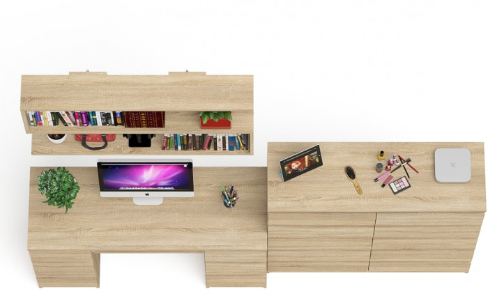 Мори компьютерный стол МС-2 + Комод МК1200.10 + Полка 1200, дуб сонома