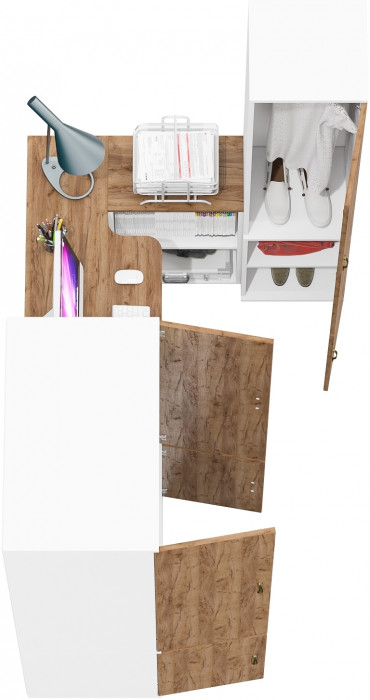 Лидер-8 Шкаф МД 19Б + Стол + Пенал 21Б, цвет белый шагрень/крафт золото, ШхГхВ 285х50/37,5х75/190 или 195х120х75/190 см., НЕ ун.сб.