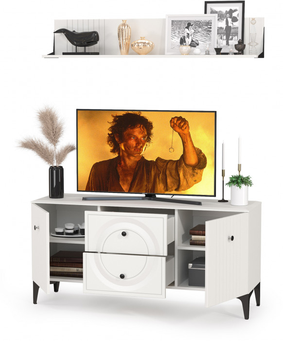 Валенсия Гостиная № 050, цвет ЛДСП белый шагрень/МДФ белый шагрень, ШхГхВ 133,1х38,3х180 см.