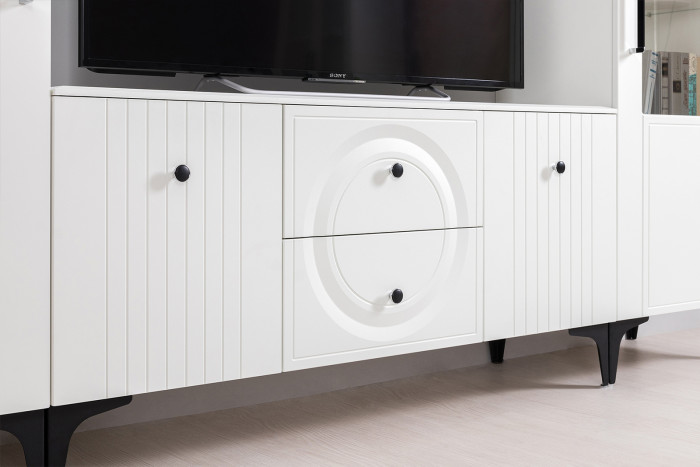 Валенсия Гостиная № 050, цвет ЛДСП белый шагрень/МДФ белый шагрень, ШхГхВ 133,1х38,3х180 см.