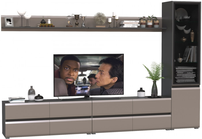 Сидней Комплектация № 102, цвет корпус: антрацит/фасады: МДФ веллюто капучино, ШхГхВ 309,8х41,3х205,2 см., универсальная сборка